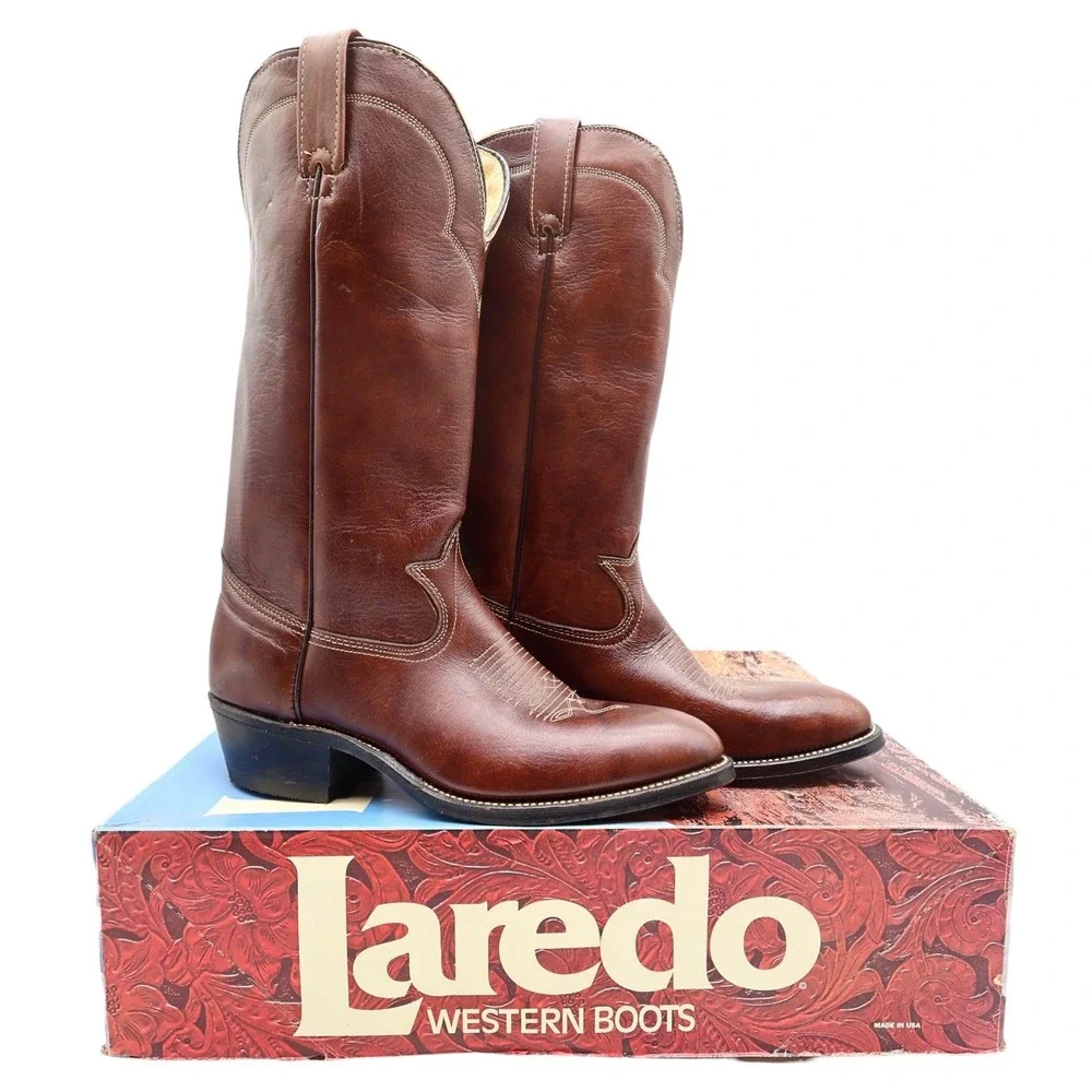 Laredo Vintage 90s Western Boots Mens 9 D Chocolate Brown Leather 2723 NIB